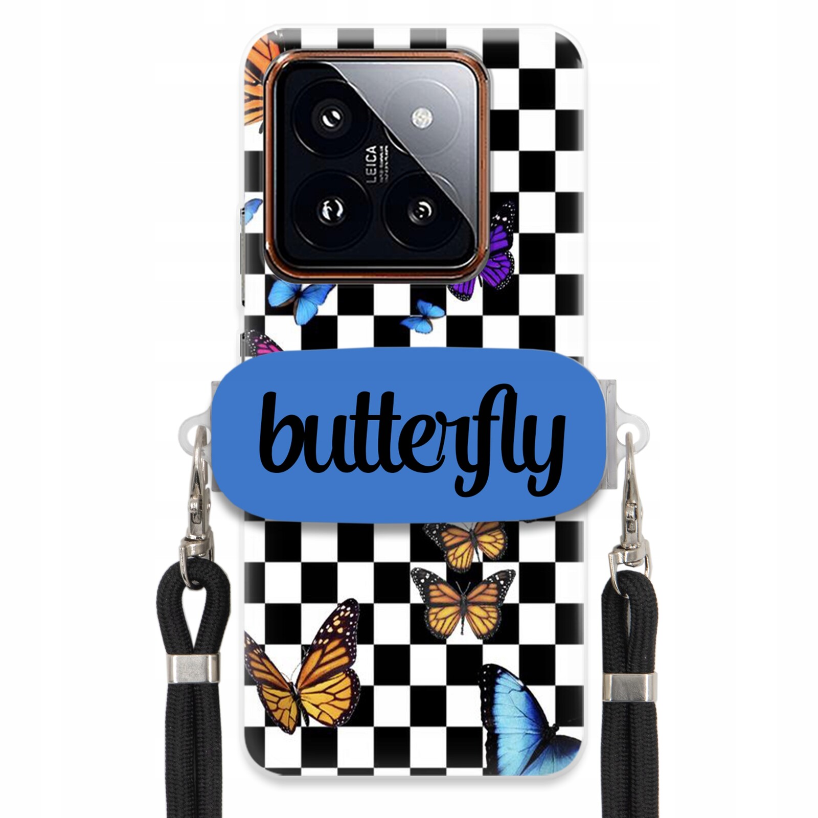 Pouzdro Pro Xiaomi 14 Pro Case Obdélníkový Držák, Černé Vodítko, Motýli