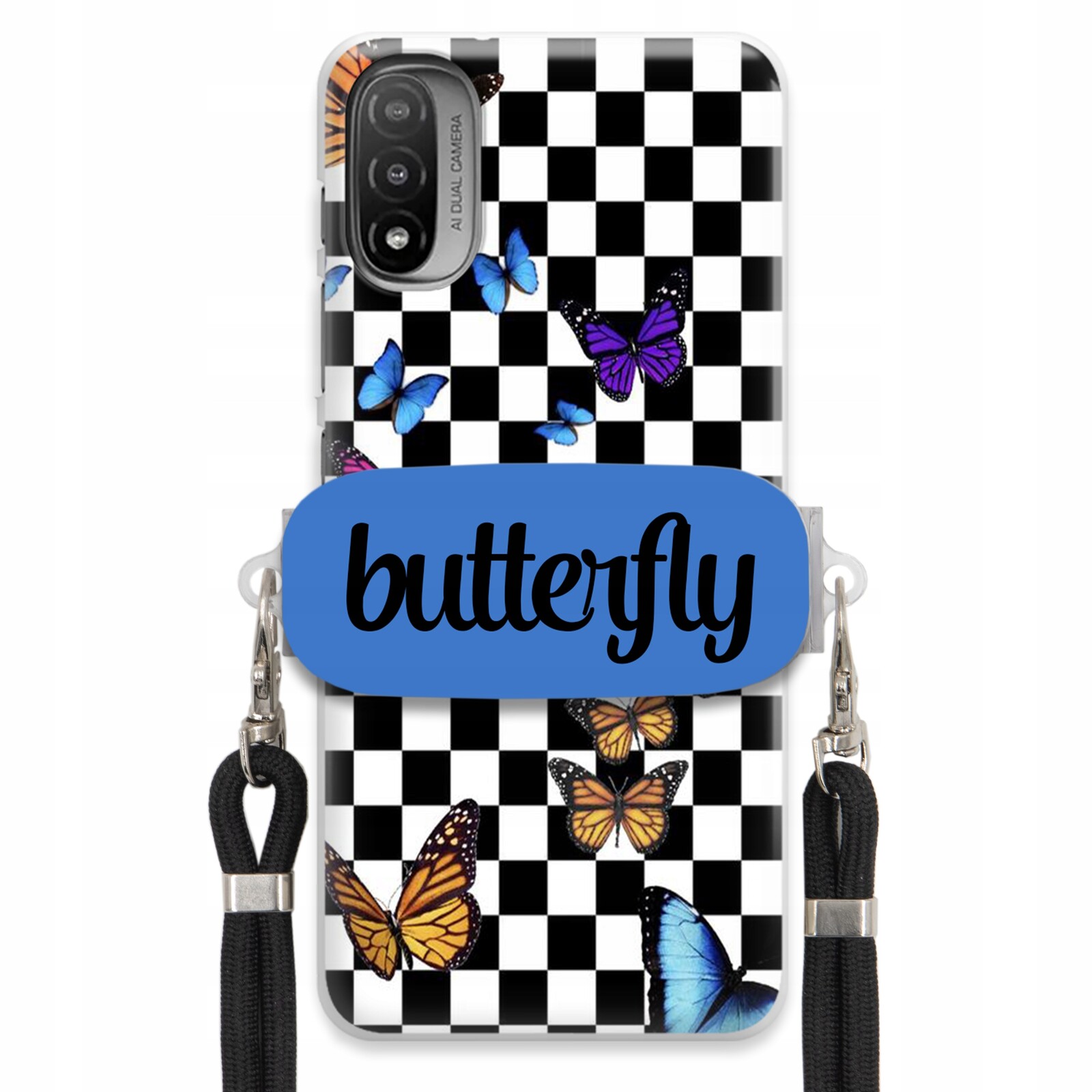 Pouzdro Pro Motorola E40 Case Obdélníkový Úchyt Černé Vodítko Butterfly Motýli