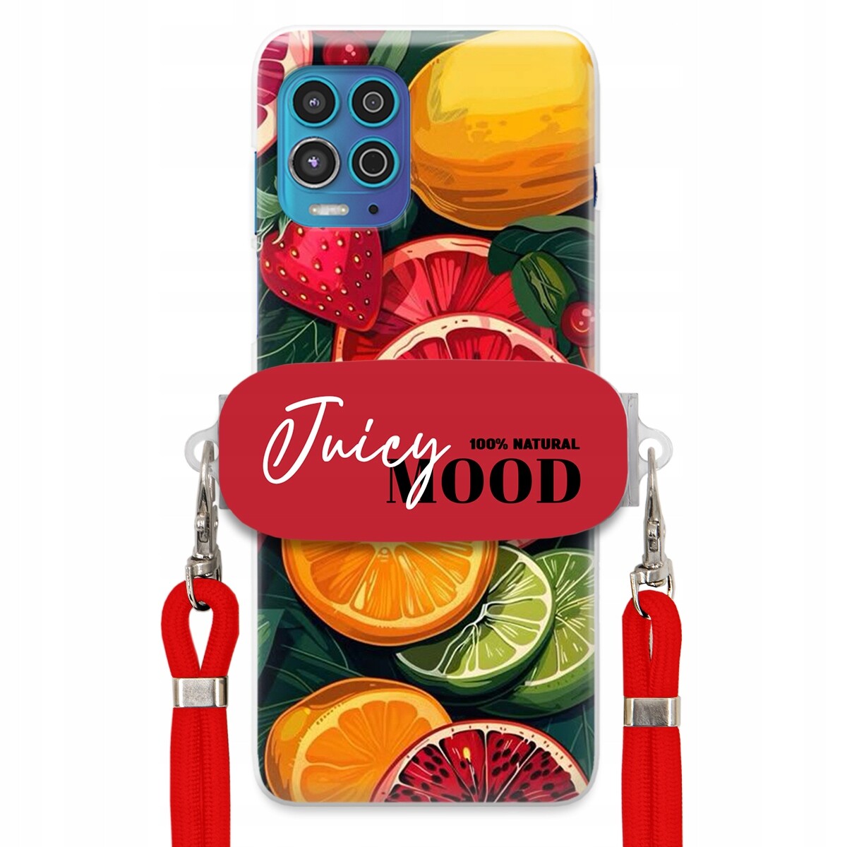 Pouzdro pro Motorola Edge S Červené vodítko Crossbody+ Držák Juice Mood Ovoce