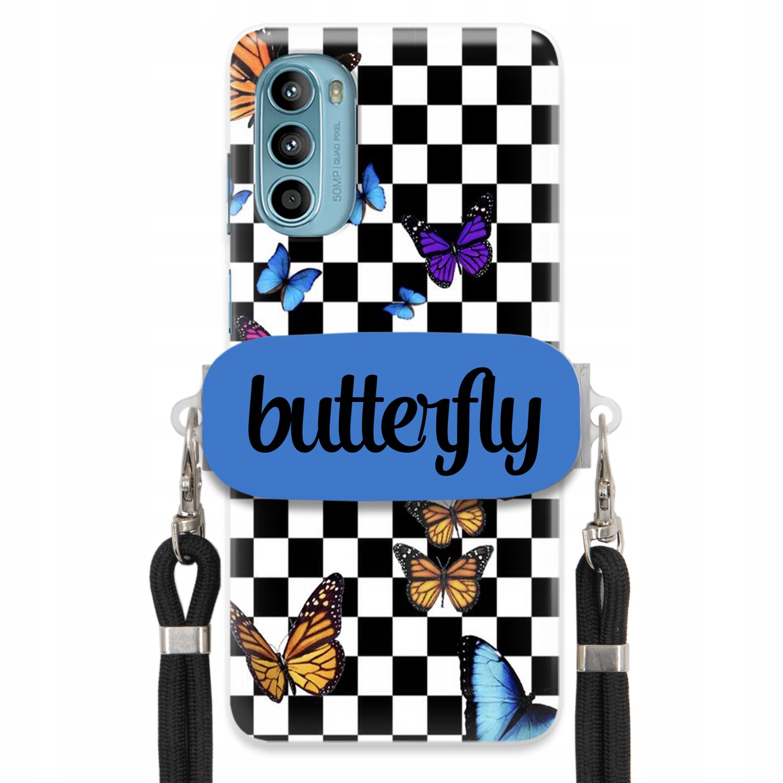 Pouzdro Pro Motorola G52 Case Obdélníkový Úchyt Černé Vodítko Butterfly Motýli