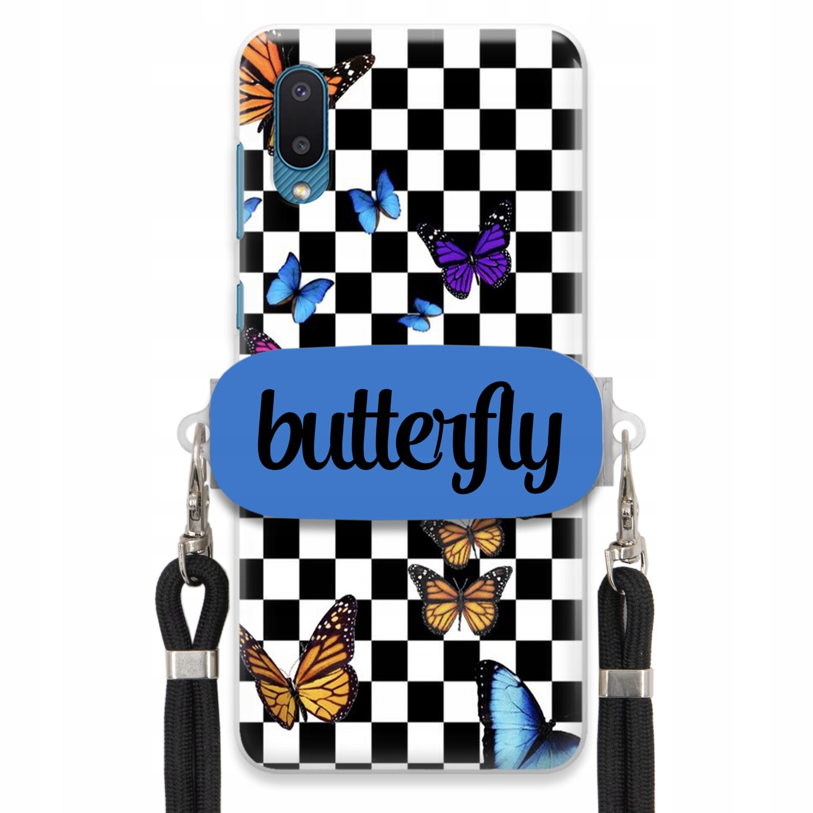 Pouzdro Pro Samsung M02 Case Obdélníkový Úchyt Černé Vodítko Butterfly Motýli