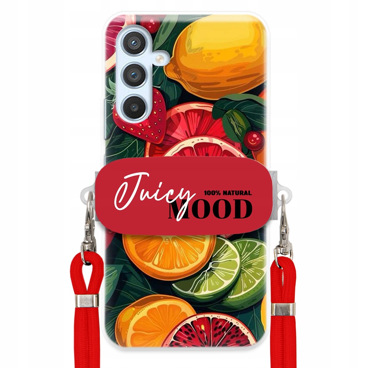 Pouzdro pro Samsung A25 5G Červené vodítko Crossbody+ Držák Juice Mood Ovoce