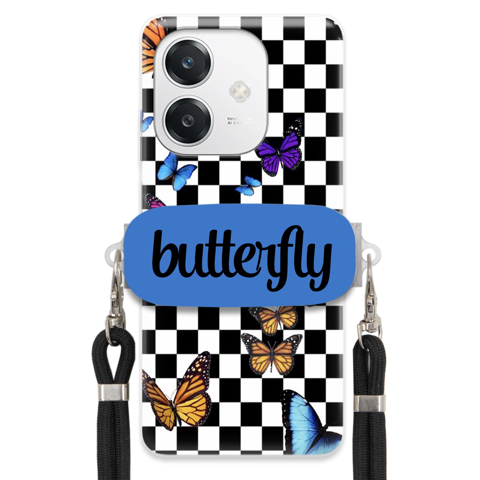 Pouzdro Pro Oppo A40 5G Case Obdélníkový Úchyt Černé Vodítko Butterfly Motýli