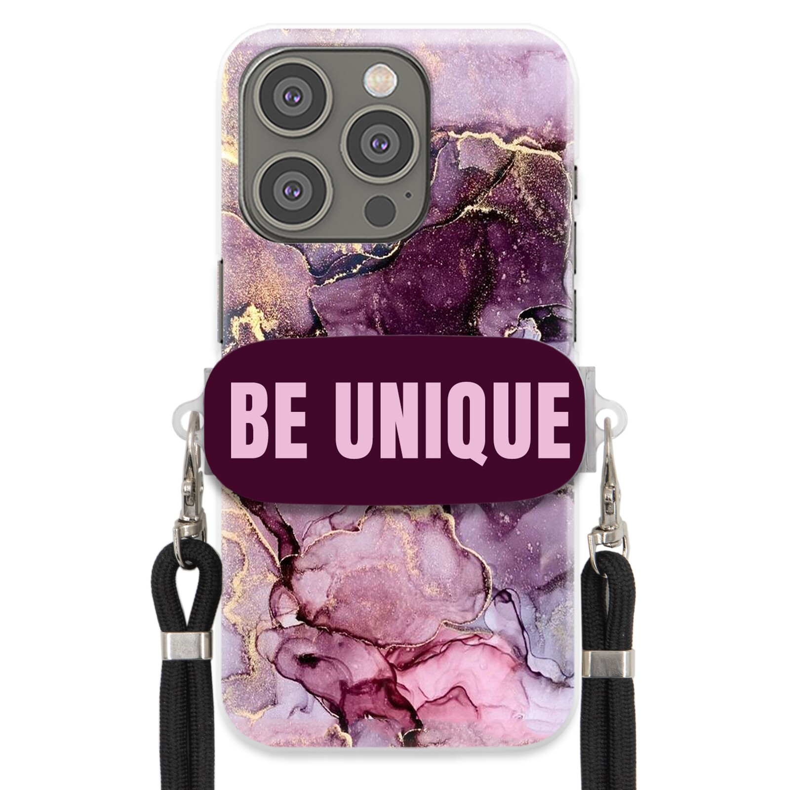 Pouzdro Premium pro iPhone 14 Pro Case Uchywt Šňůra Černá Fialová Mramorová