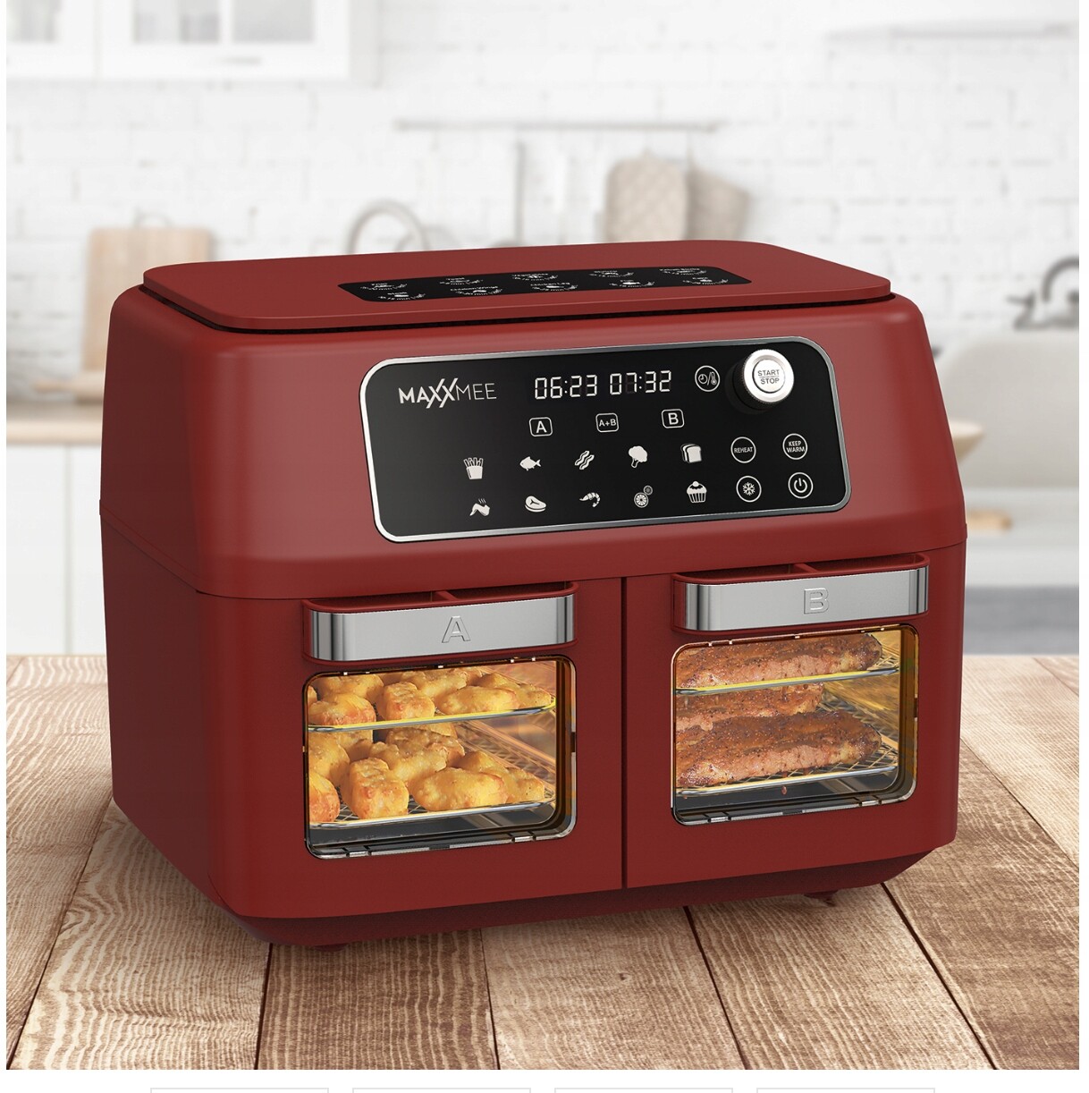 Vzduchová fritéza Maxxmee se skleněnými dveřmi dvojitá komora 11 l