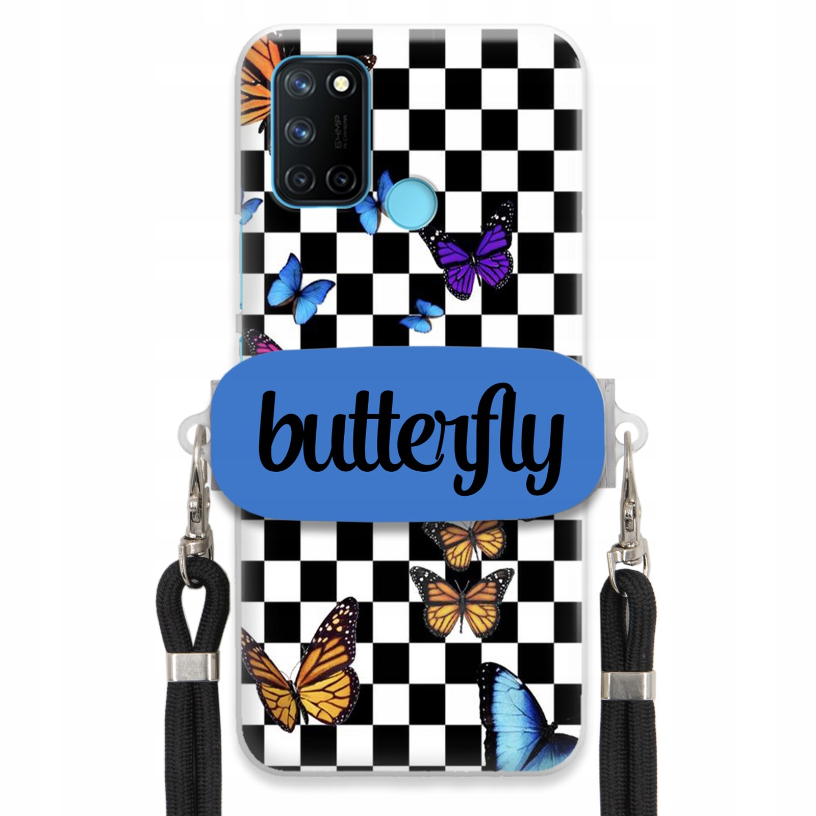 Pouzdro Pro Realme C17 Case Obdélníkový Úchyt Černé Vodítko Butterfly Motýli