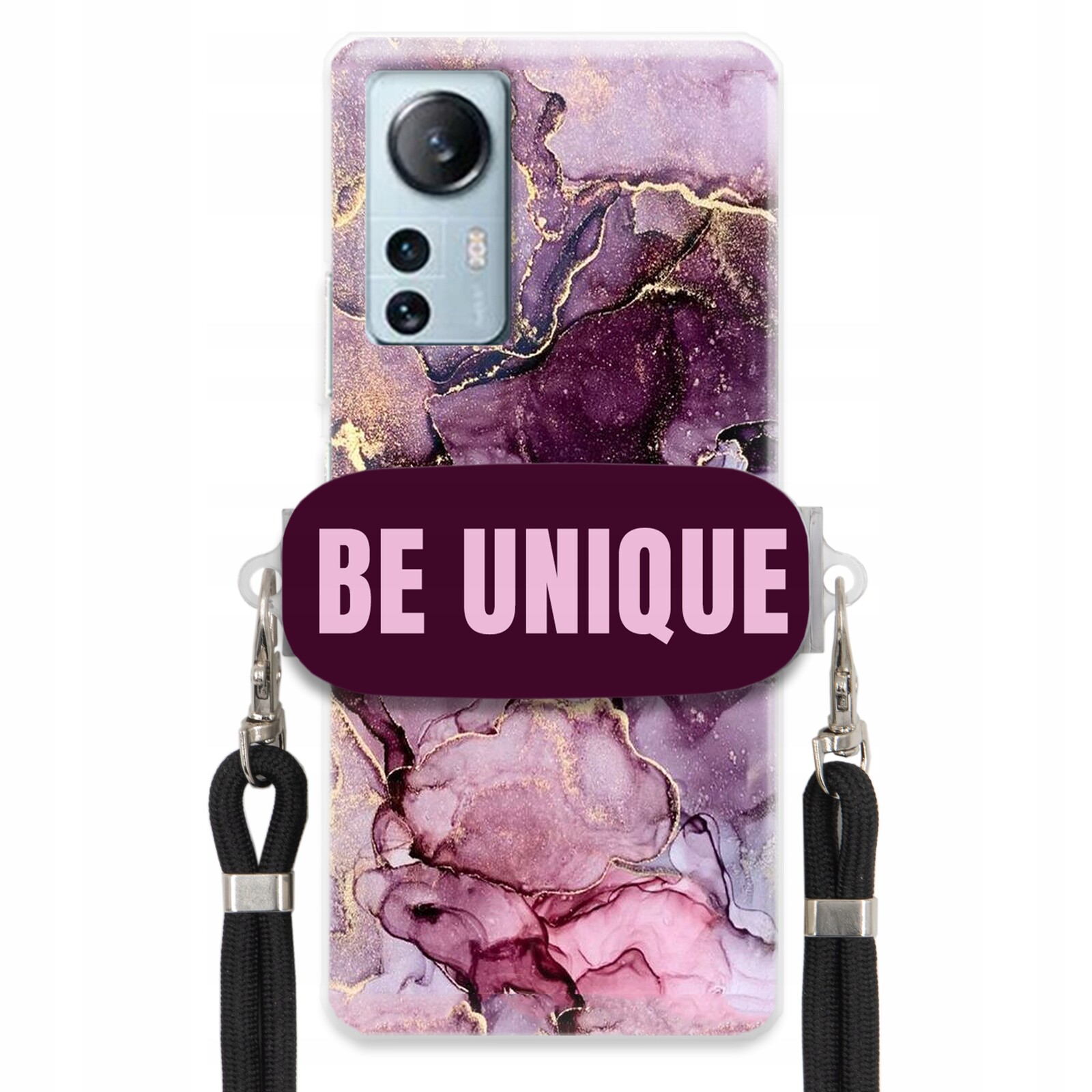 Pouzdro pro Xiaomi 12 Lite úchytka na šňůrku Černá Fialová Mramor Be Unique