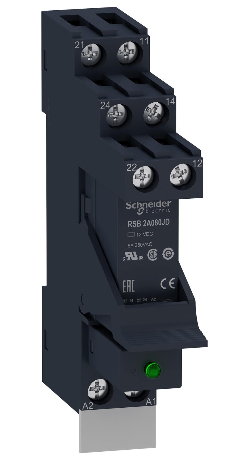 Schneider Electric Rsb2A080Jdpv Power Relay, Dpdt, 12Vdc, 8A, Socket