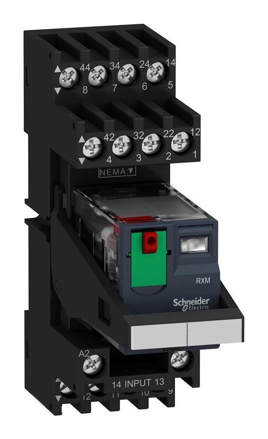 Schneider Electric Rxm4Ab1B7Pvm Power Relay, 4Pdt, 24Vac, 6A, Socket