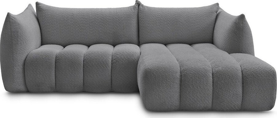 Šedá rohová pohovka z textilie bouclé (pravý roh/s lenoškou) Azra – Bobochic Paris