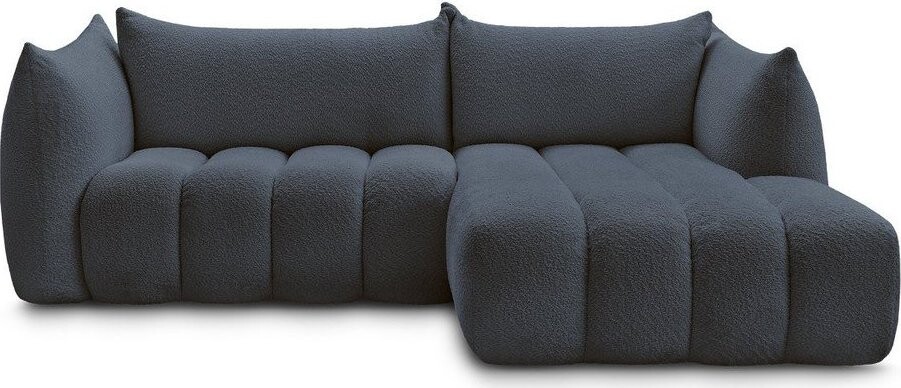 Tmavě modrá rohová pohovka z textilie bouclé (pravý roh/s lenoškou) Azra – Bobochic Paris