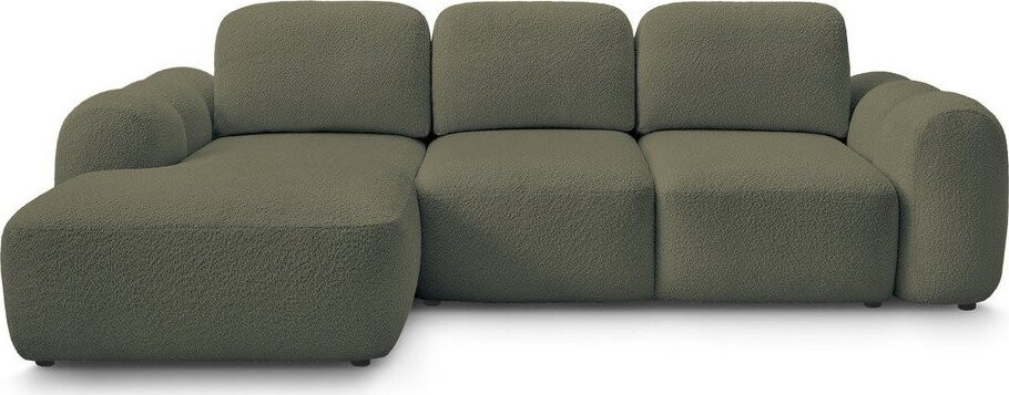 Zelená rozkládací/s úložným prostorem rohová pohovka z textilie bouclé (levý roh/s lenoškou) Montaigne – Bobochic Paris