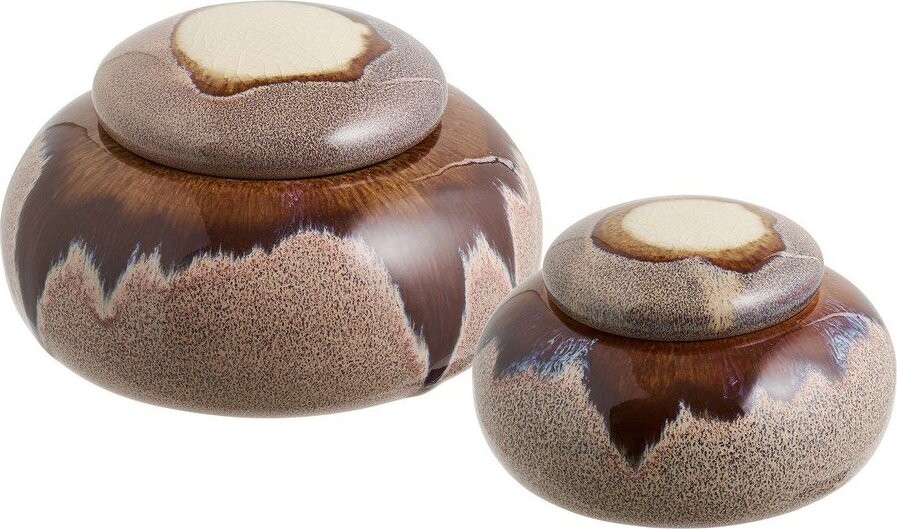 Hnědé dekorativní keramické úložné boxy v sadě 2 ks ø 15x8,5 cm – House Nordic