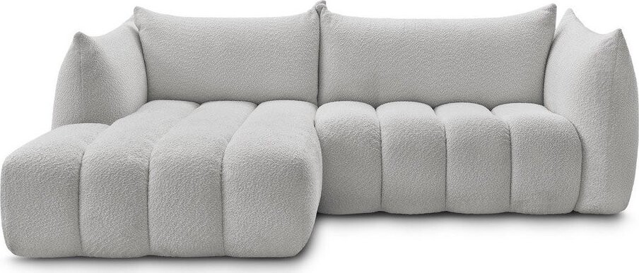 Světle šedá rohová pohovka z textilie bouclé (levý roh/s lenoškou) Azra – Bobochic Paris