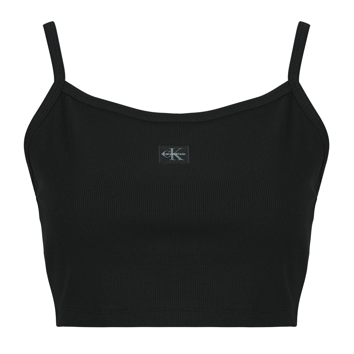 Calvin Klein Jeans  SL WOVEN LABEL 2X2 BABY RIB CROP  Černá