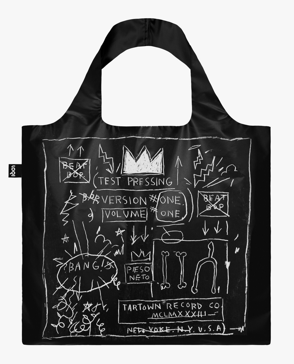 Skládací nákupní taška LOQI JEAN-MICHEL BASQUIAT Crown Black Metallic
