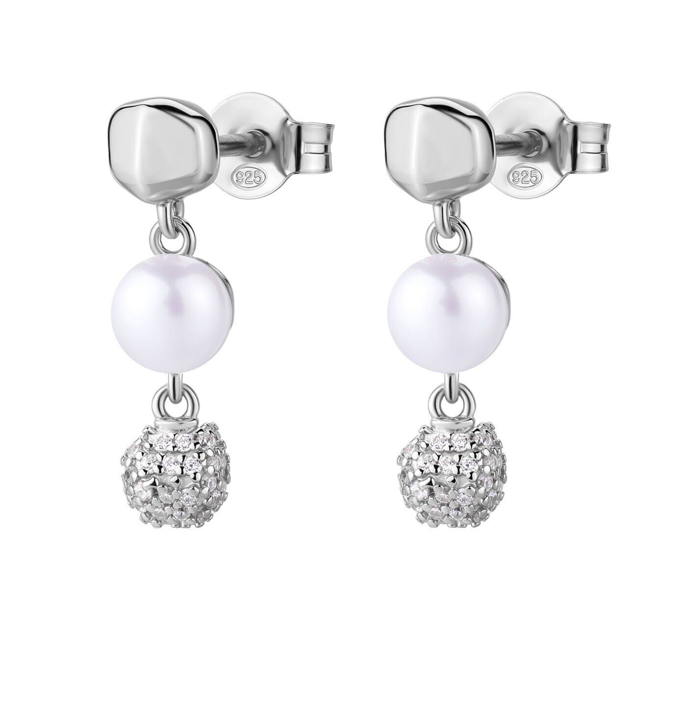 Rosato Stříbrné visací náušnice s pravou perlou a zirkony Azzurra RZAZ029