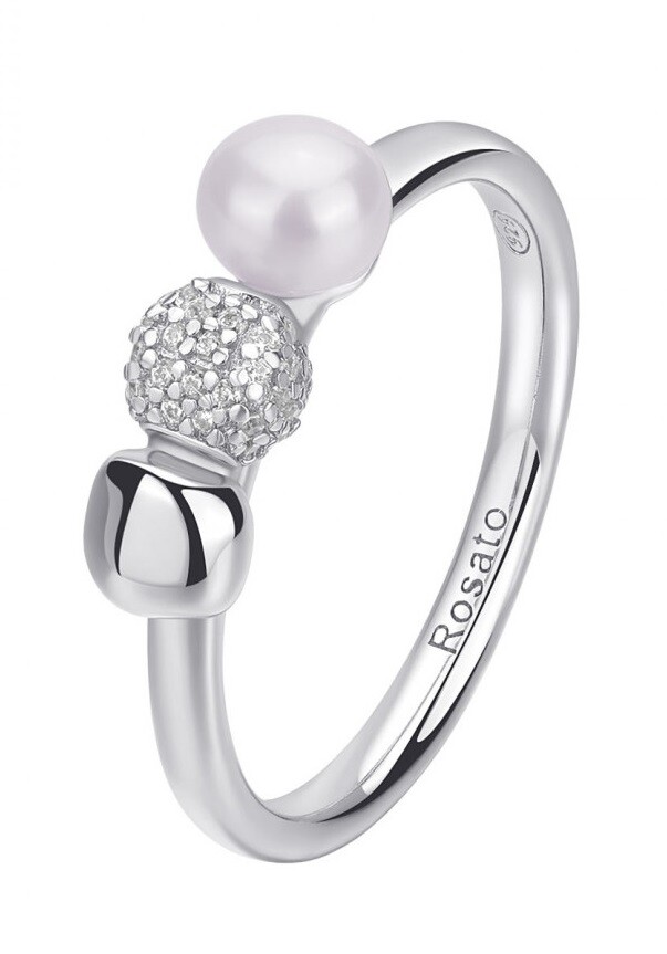 Rosato Krásný stříbrný prsten se zirkony a perlou Azzurra RZAZ031 50 mm