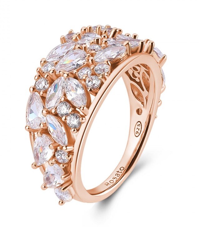 Rosato Blyštivý pozlacený prsten s kubickými zirkony Gemma RZGE47 52 mm