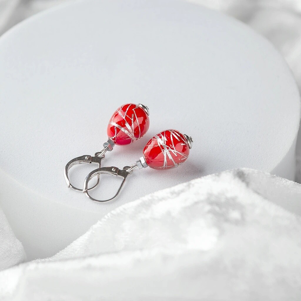 Lampglas Visací náušnice Rouge Nude s ryzím stříbrem ENM8/AG/RHO