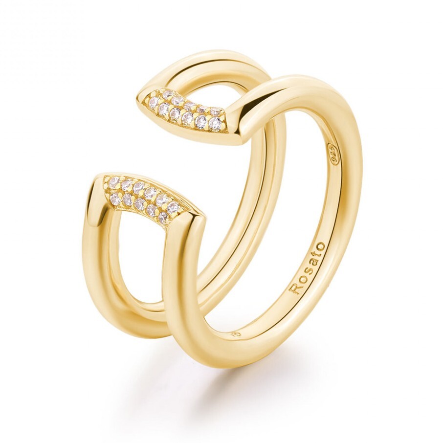 Rosato Otevřený pozlacený prsten se zirkony Bianca RZBI86 52 mm