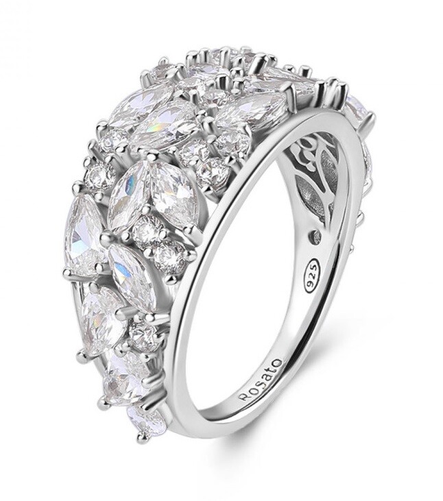 Rosato Blyštivý stříbrný prsten s kubickými zirkony Gemma RZGE46 52 mm