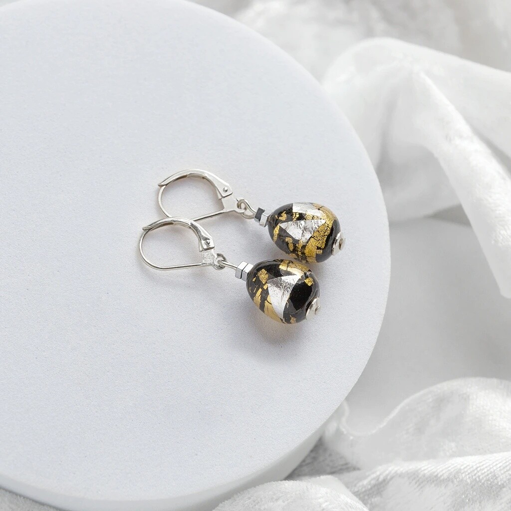 Lampglas Náušnice Obsidian Nude s 24karátovým zlatem a ryzím stříbrem ENM10/AG/RHO