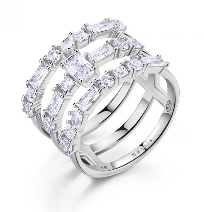 Rosato Trojitý stříbrný prsten s kubickými zirkony Gemma RZGE37 56 mm