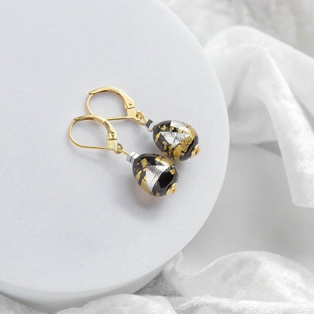 Lampglas Náušnice Obsidian Nude s 24karátovým zlatem a ryzím stříbrem ENM10/AG/POZ