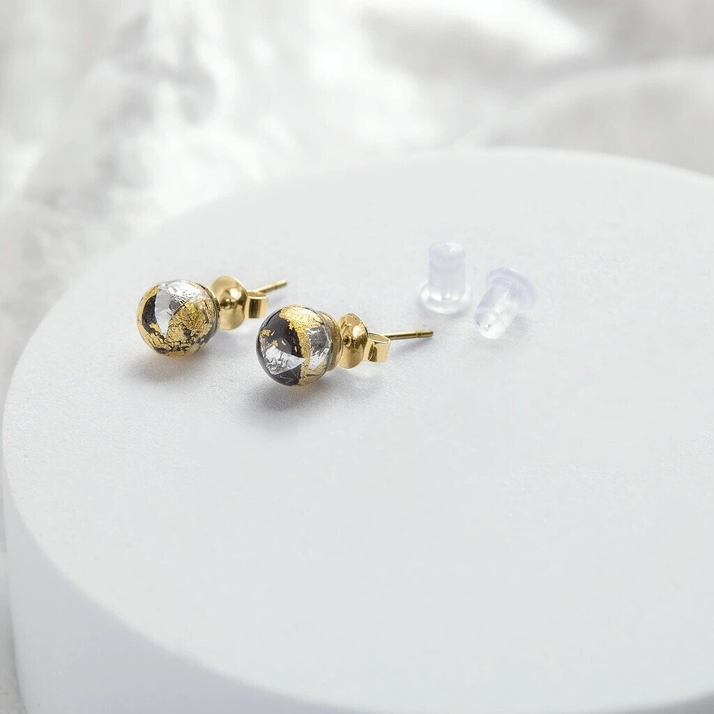 Lampglas Náušnice Obsidian Nude s 24karátovým zlatem a ryzím stříbrem ENM10/AG/POZ-PU