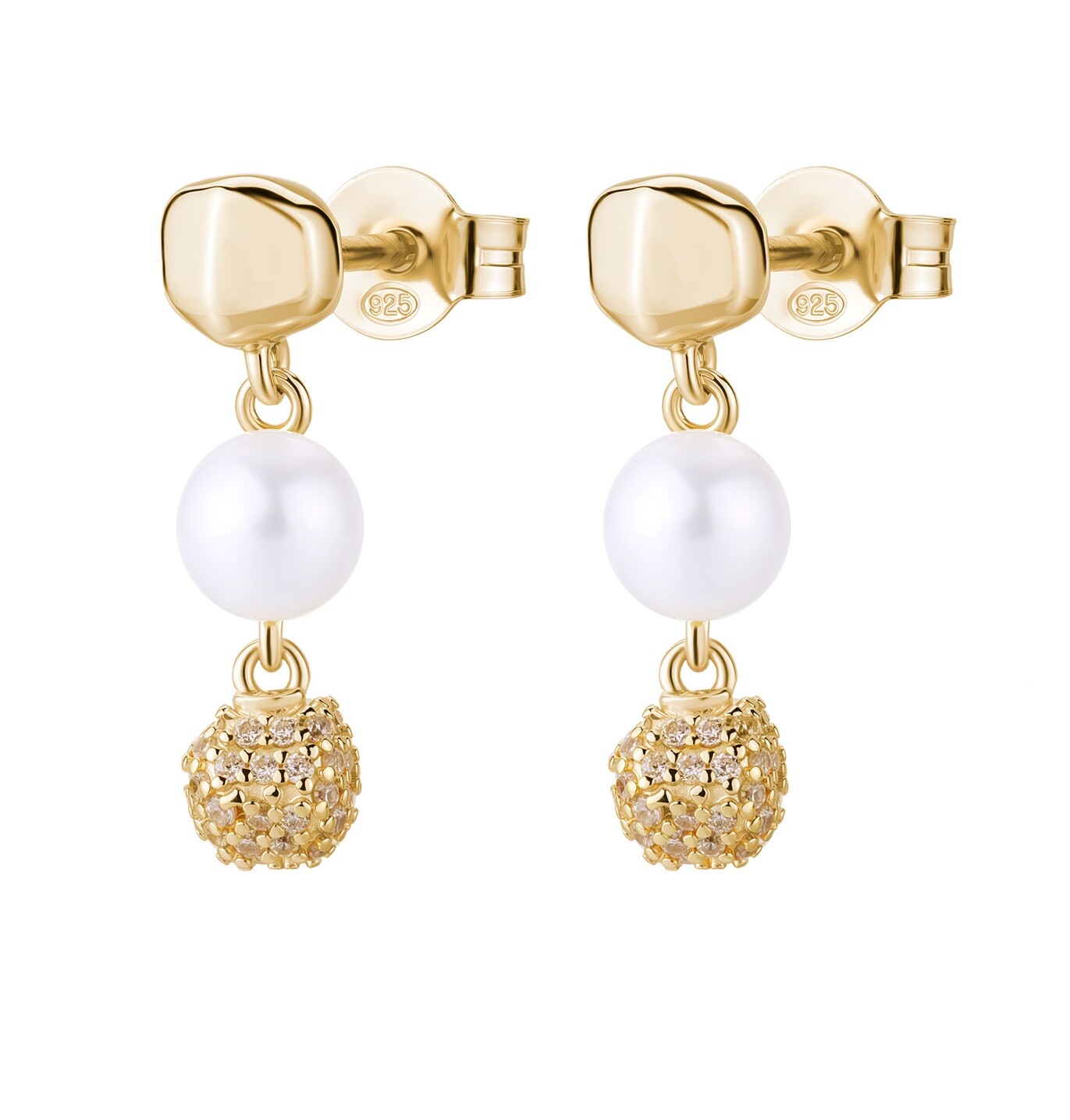 Rosato Pozlacené visací náušnice s pravou perlou a zirkony Azzurra RZAZ030