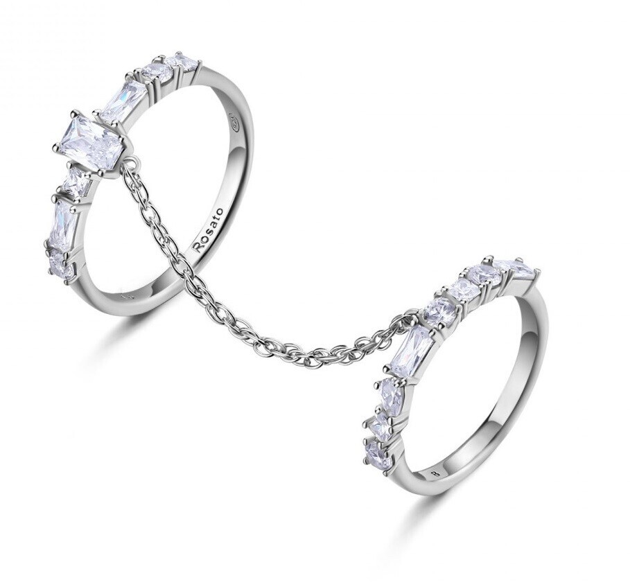 Rosato Stříbrný dvojitý prsten s kubickými zirkony Gemma RZGE36 56 mm