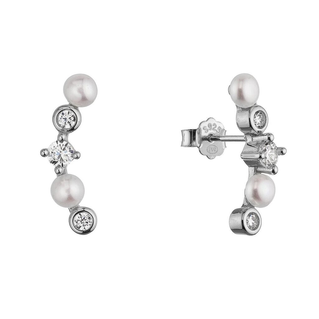Evolution Group - Pavona Podélné stříbrné náušnice s perlami a zirkony 21124.1