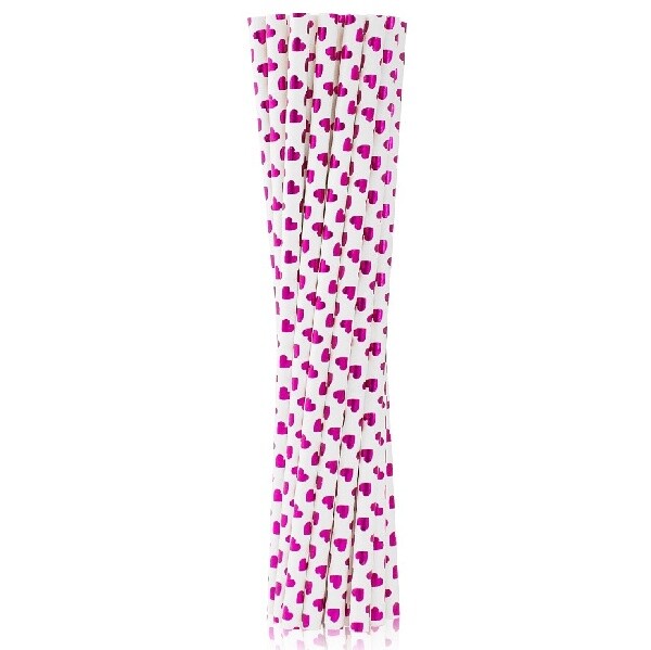 Brčka papírová fialová srdíčka, 12 ks