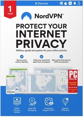 NordVPN licence na předplatné (1 rok) na 6 zařízení