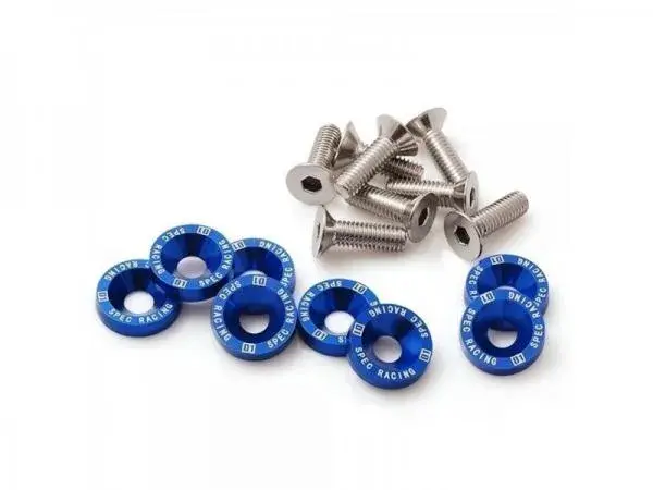 Set šroubů a podložek s logem D1 Spec - 8 kusů - M6x1.0 - barva modrá