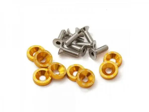 Set šroubů a podložek s logem D1 Spec - 8 kusů - M6x1.0 - barva zlatá