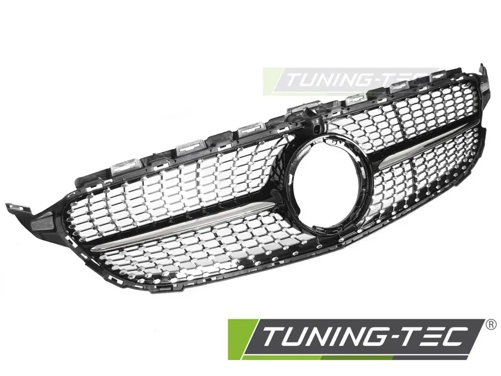 GRILLE DIAMOND BLACK CHROME with CAMERA HOLE fits MERCEDES W205 18-21 / S205 18-21 / C205 18-23 / A205 18-23