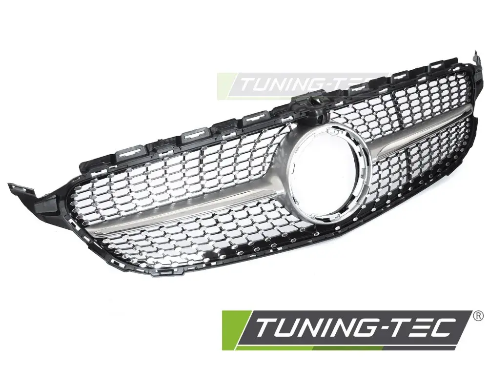 GRILLE DIAMOND SILVER CHROME with CAMERA HOLE fits MERCEDES W205 18-21 / S205 18-21 / C205 18-23 / A205 18-23