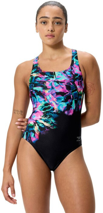 Speedo Printed Powerback One Piece Glitchy Garden/Black M - UK34