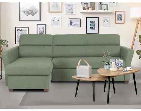 Rohová sedací souprava Flavia, rákosově zelená látka, levý roh