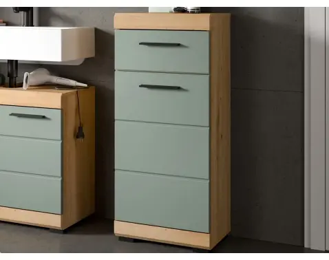 Koupelnová stojací skříňka Scout, dub artisan/šalvějově zelená