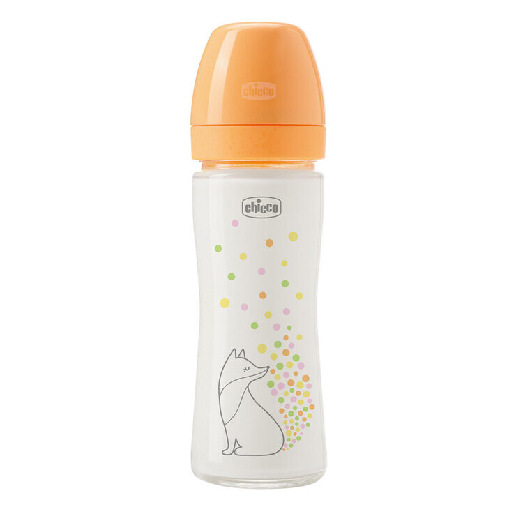 CHICCO Kojenecká skleněná láhev Perfect Easy 240 ml, pomalý silikonový průtok, pro dívky, 0m+