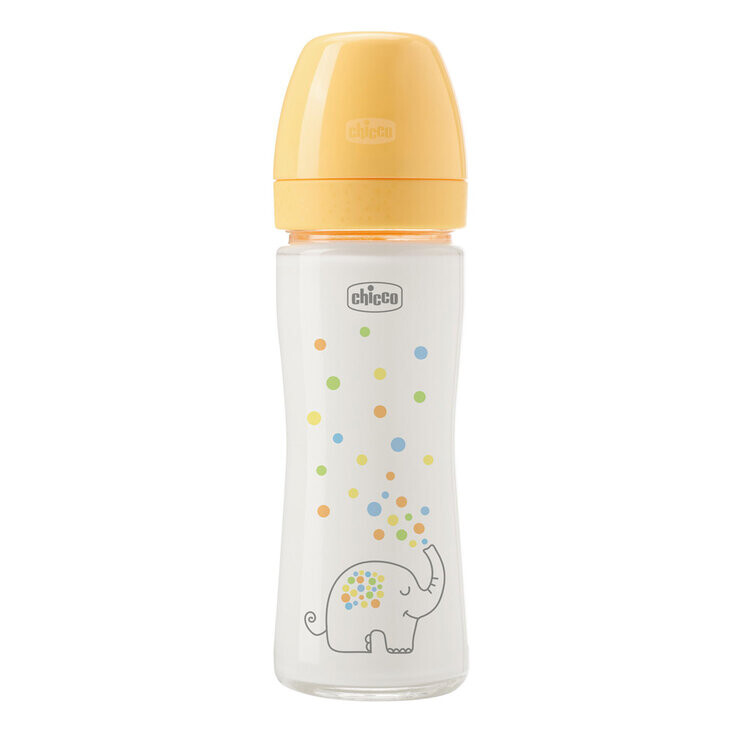 CHICCO Kojenecká skleněná láhev Perfect Easy 240 ml, pomalý silikonový průtok, neutrální, 0m+