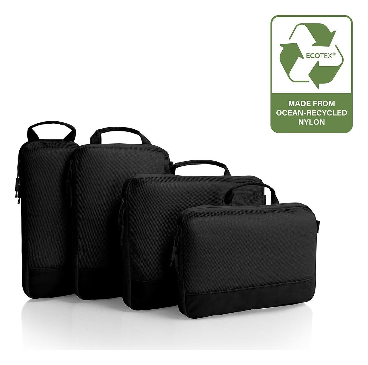 Cestovní organizéry Heys Ecotex Compression Packing Cube 4 Pc Set Black Onyx