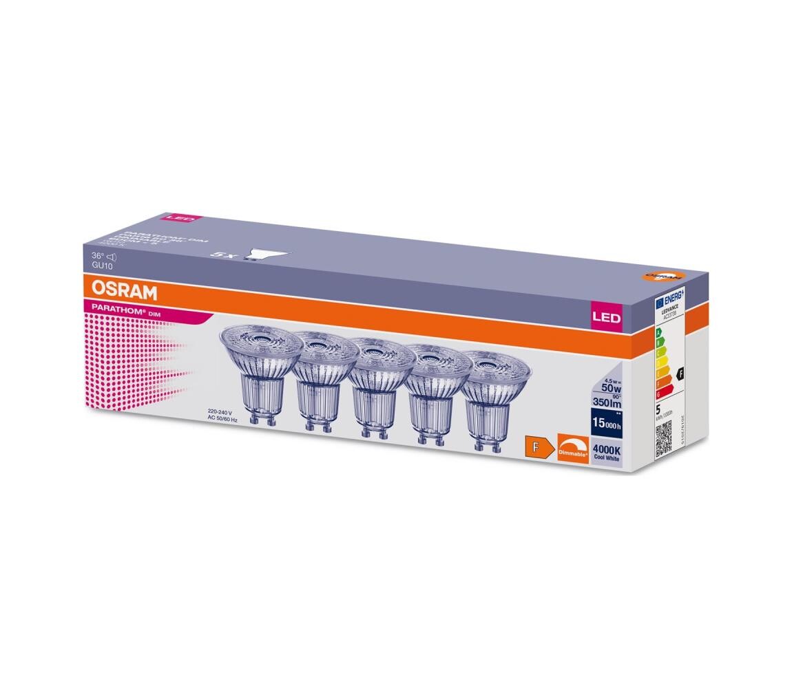 SADA 5x LED Stmívatelná žárovka PAR16 GU10/4,5W/230V 4000K 36° - Osram 4058075608238