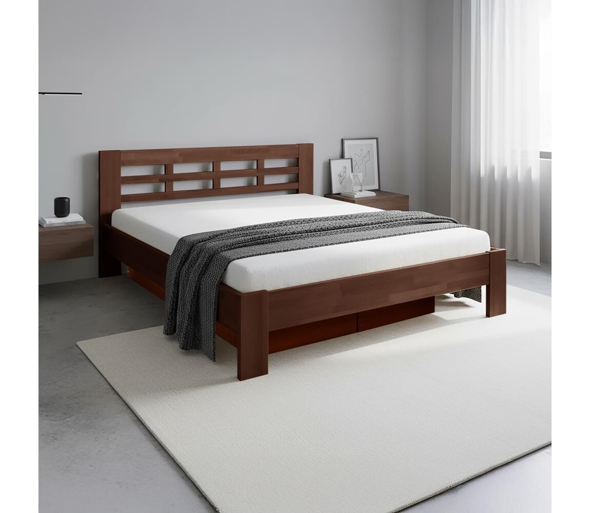 Dvoulůžková postel z masivu s úložným prostorem ANGELA 180x200 cm ořech tmavý 8590828141532