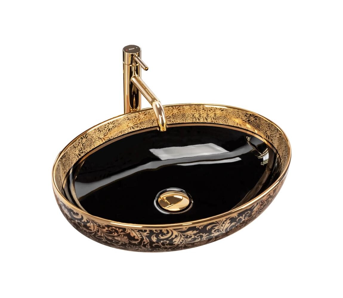 REA-U8978 - Umyvadlo na desku MARGOT 40x52 cm keramika/černá/zlatá REA-U8978