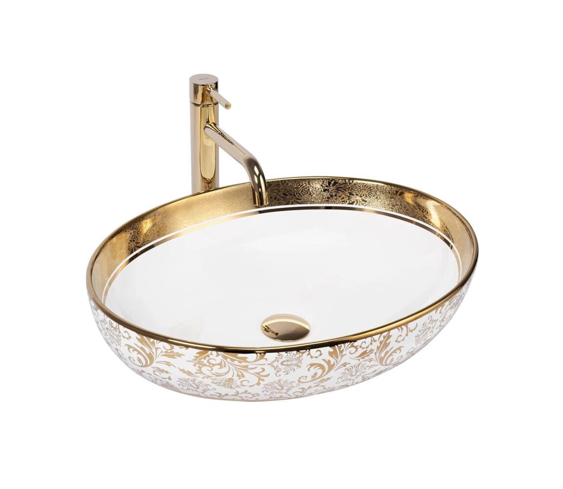 REA-U9650 - Umyvadlo na desku MARGOT 40x52 cm keramika/bílá/zlatá REA-U9650