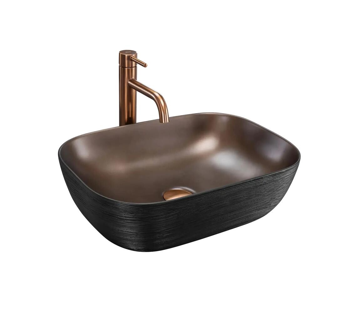 REA-U6384 - Umyvadlo na desku BELINDA 33x46,5 cm keramika/černá/hnědá REA-U6384